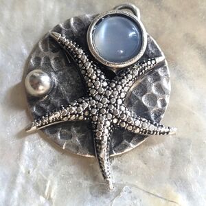 Natural Moonstone and Starfish Pendant Silver Plated